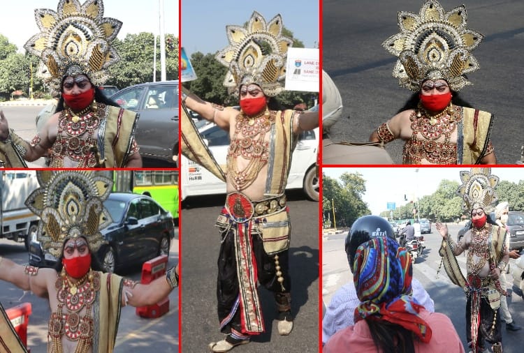 Ravana aware to people about traffic rules in Chandigarh