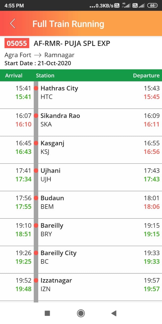 changing in train timing