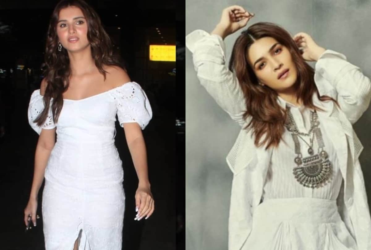 kriti sanon spotted in white fishnet short with blue boots and tara sutaria black halter neck top
