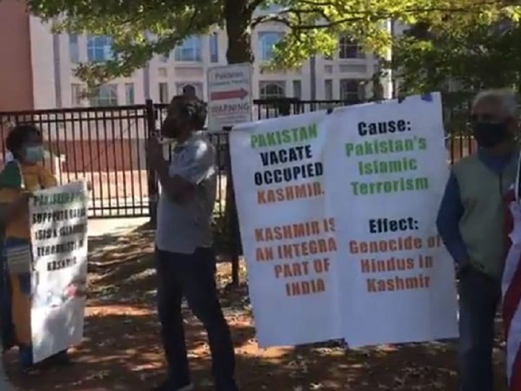 Kashmiri Pandits raise slogan Pakistan vacate PoK, Global Kashmiri Pandit Diaspora (GKPD) protests outside Pakistan Embassy in Washington America