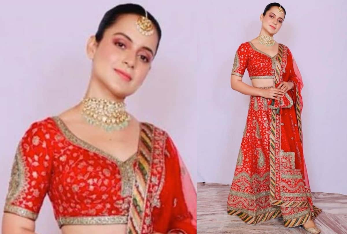 Kangana ranaut red and pastel blue lehenga to silk saree in her cousin's wedding