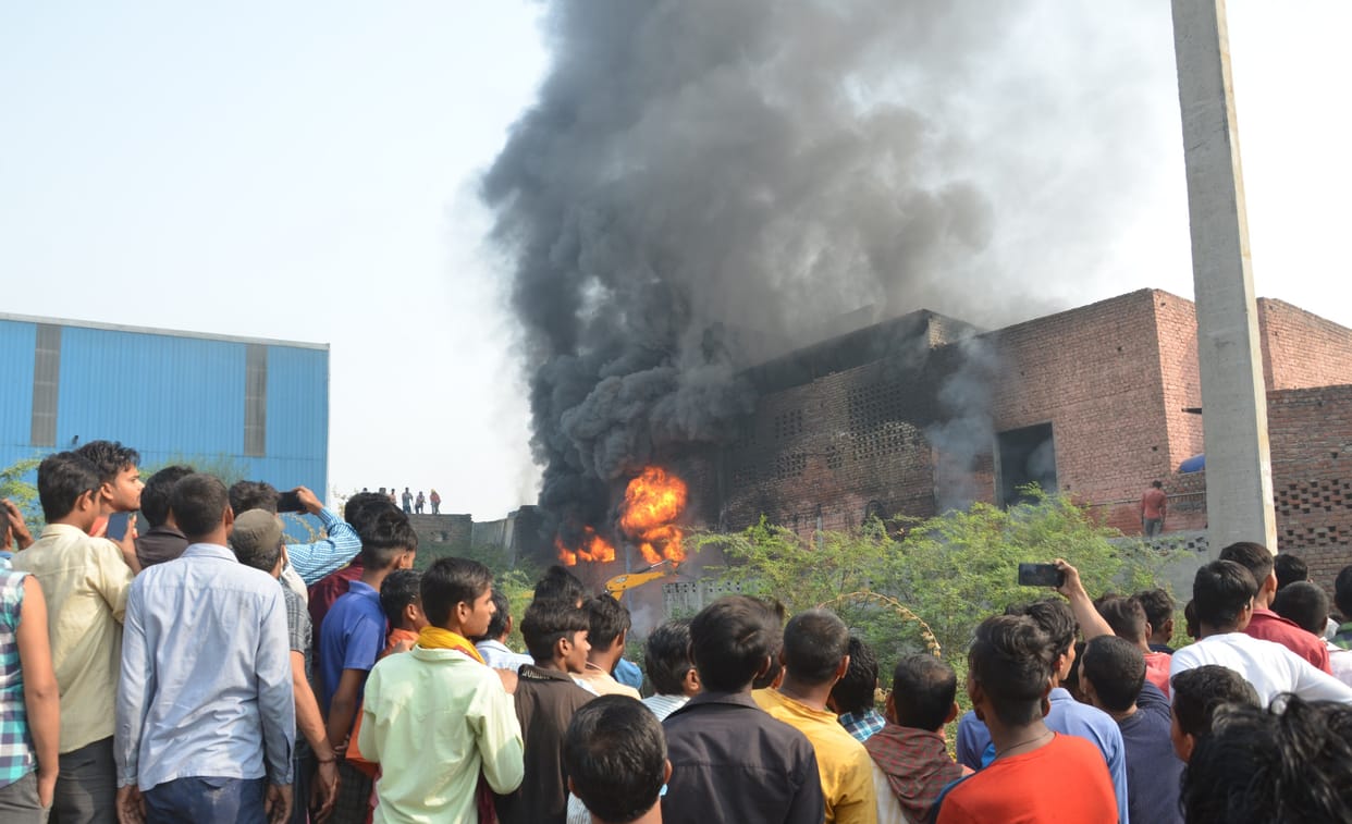 non woven factory, fire, burned, people