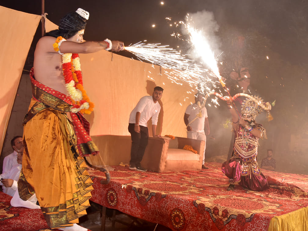 Burning effigy of Ravana symbolizing evil