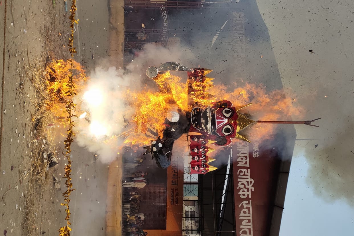 Effigy of ravan burnt in ramlila maidan