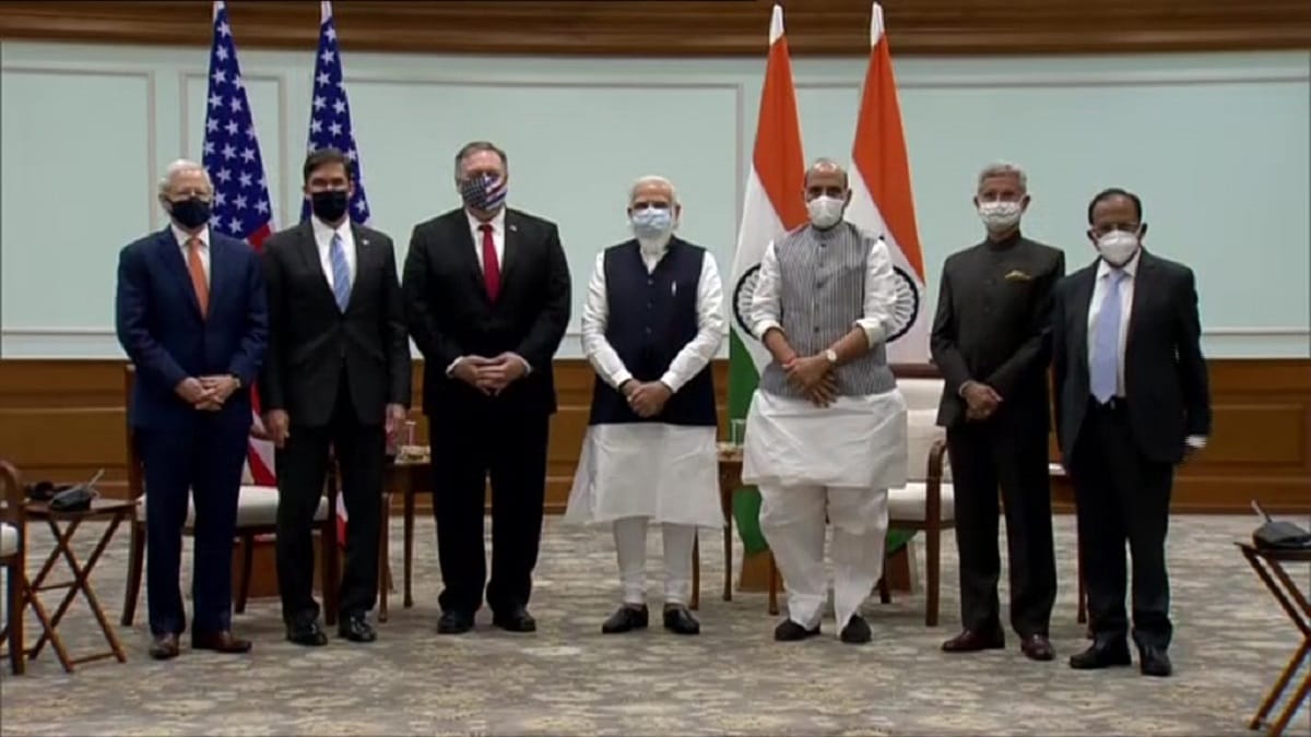 India-US BECA agreement: S Secretary of State Mike Pompeo and Defence Secretary Mark T Esper sign the deal with their counterparts