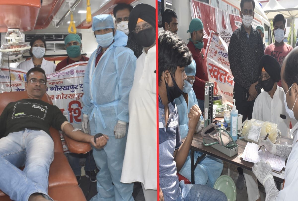Blood donation camp organized by Rotary Club Gorakhpur, Rotrecht Club Yuva and Jatashankar Gurudwara