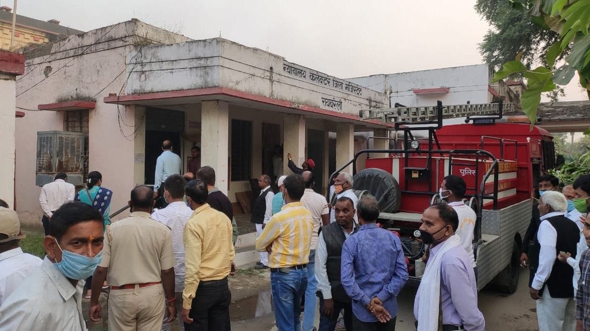 Short-circuited fire, sofa, chair burnt to ashes in restroom of DM office