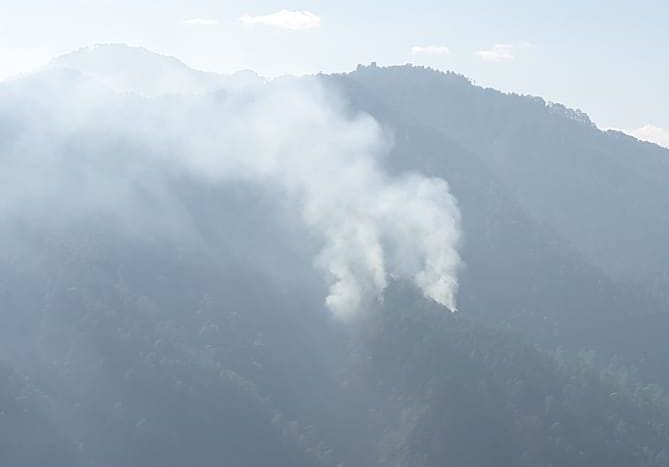 Singada's forests are burning with smoke