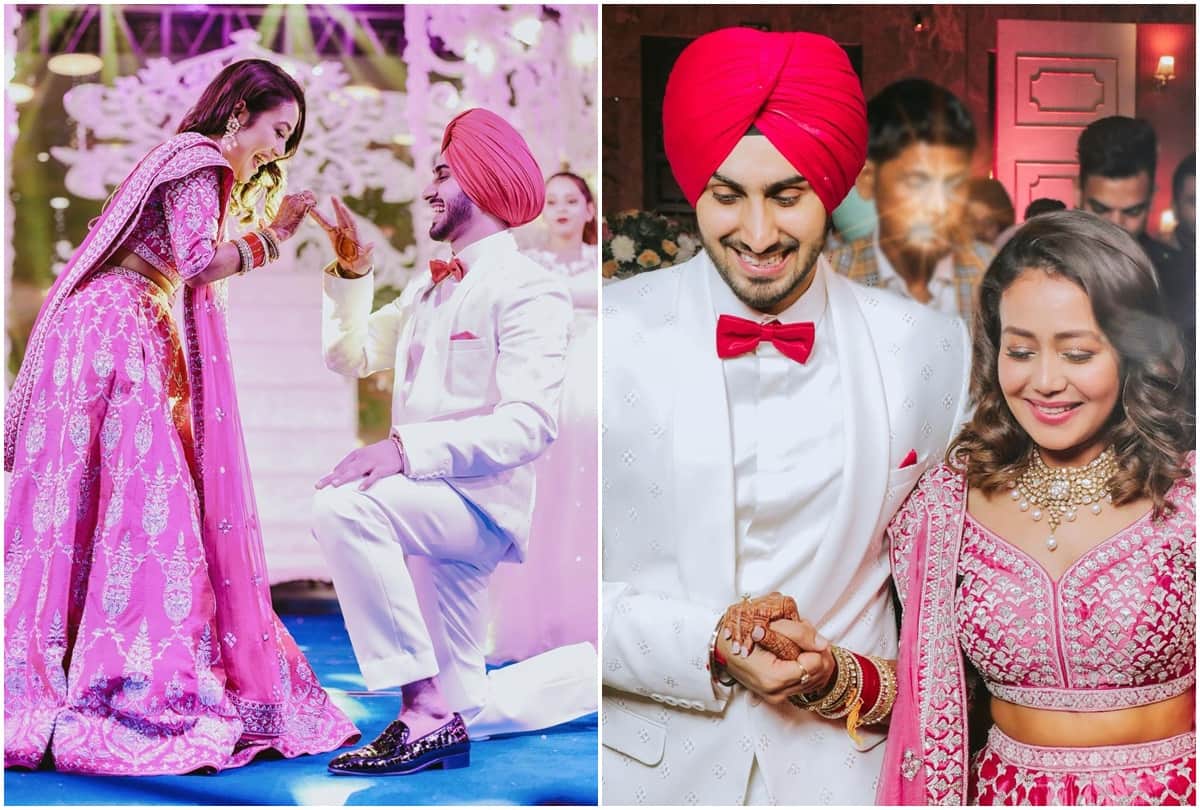 Neha Kakkar And Rohanpreet Singh Kiss Each Other in Sangeet Ceremony photos are viral on social media