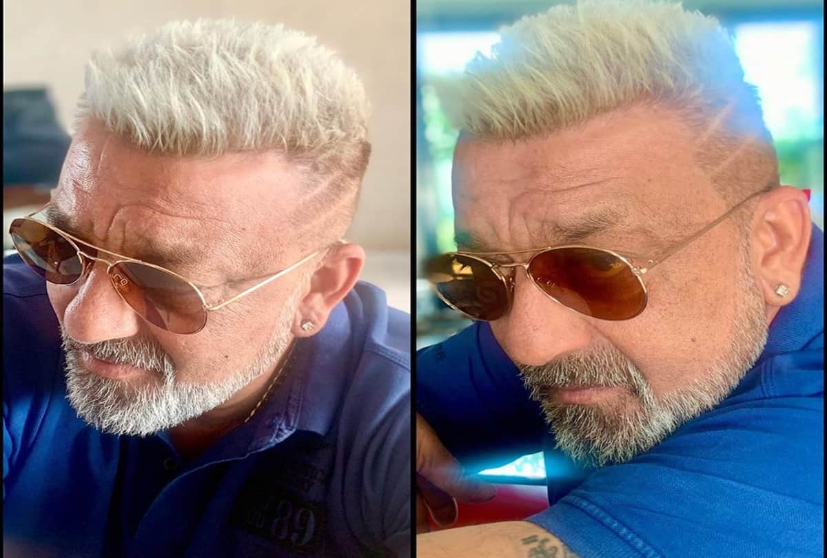 Sanjay Dutt platinum blonde hairdo photos are viral on social media shared by hairstylist Hakim Alim