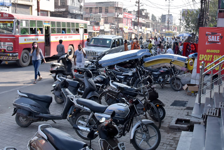 Illegal parking on roads, traffic jam