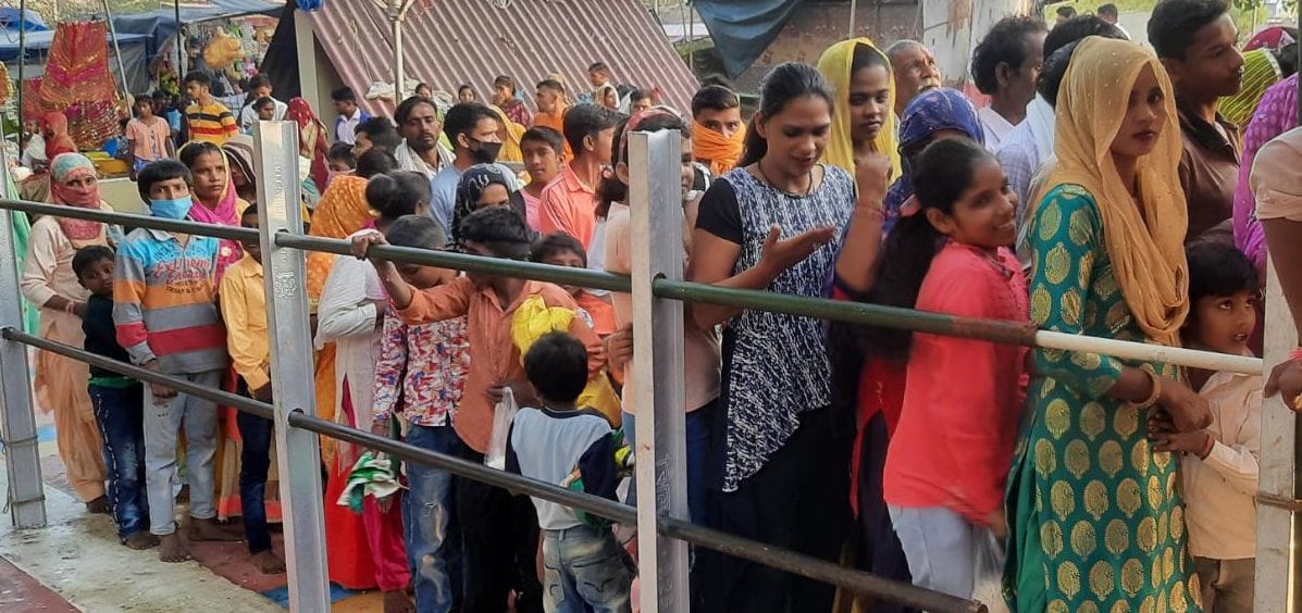 Devotees offer prayers in Mansa Devi temple