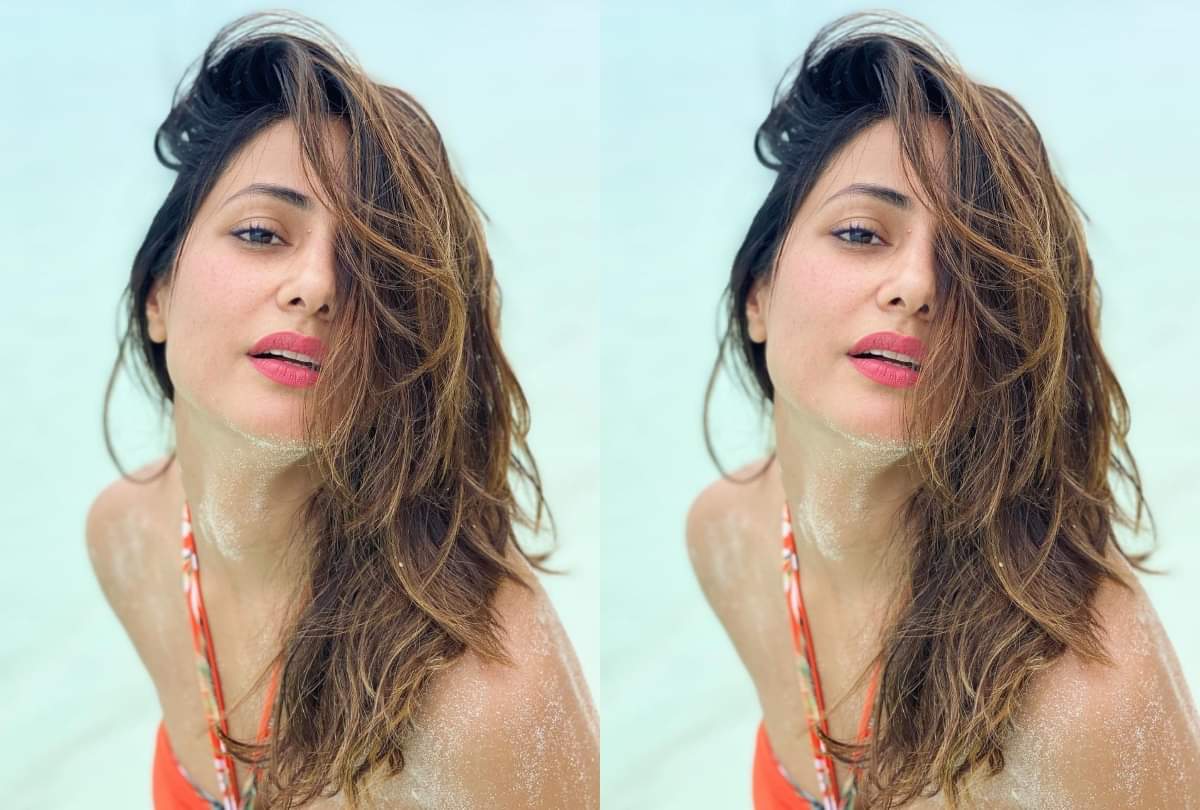 bigg boss 14 senior hina khan throwback pic in orange bikini viral on social media