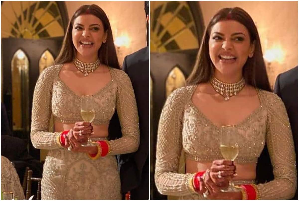 kajal aggarwal looks stunning in red floral kurta for pre wedding satsang