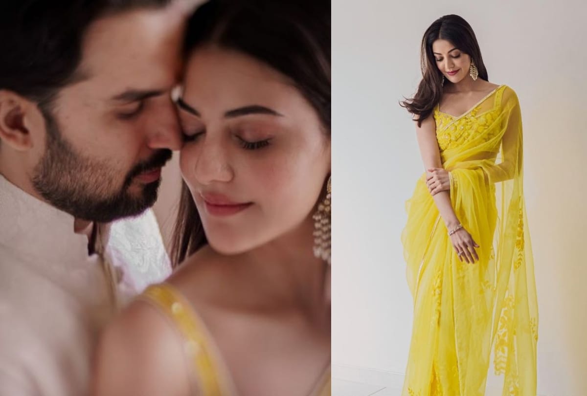 Kajal Aggarwal Husband Gautam Kitchlu Pre-Marriage Photos Kajal aggarwal yellow saree gorgeous look with gautam kitchlu