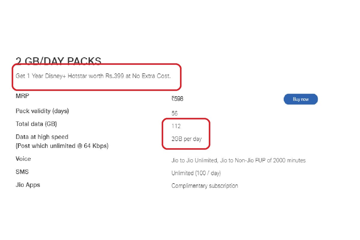 Jio 598 Plan