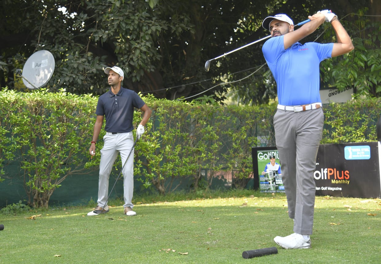 Golfers practice in golf club, championship from tomorrow