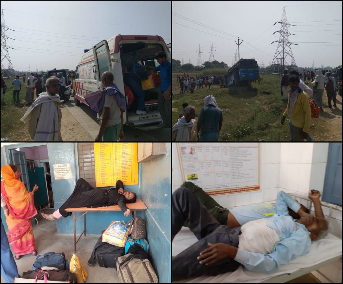 Bus Accident in Varanasi UP News: bus unrestrained in a ditch to save cow many passengers injured