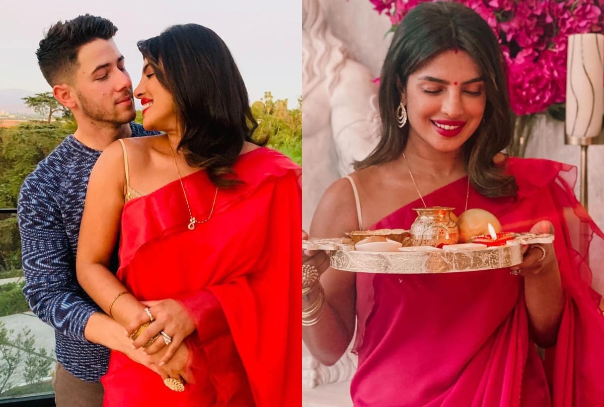 priyanka chopra celebrates diwali 2020 with hubby nick jonas in sabyasachi saree
