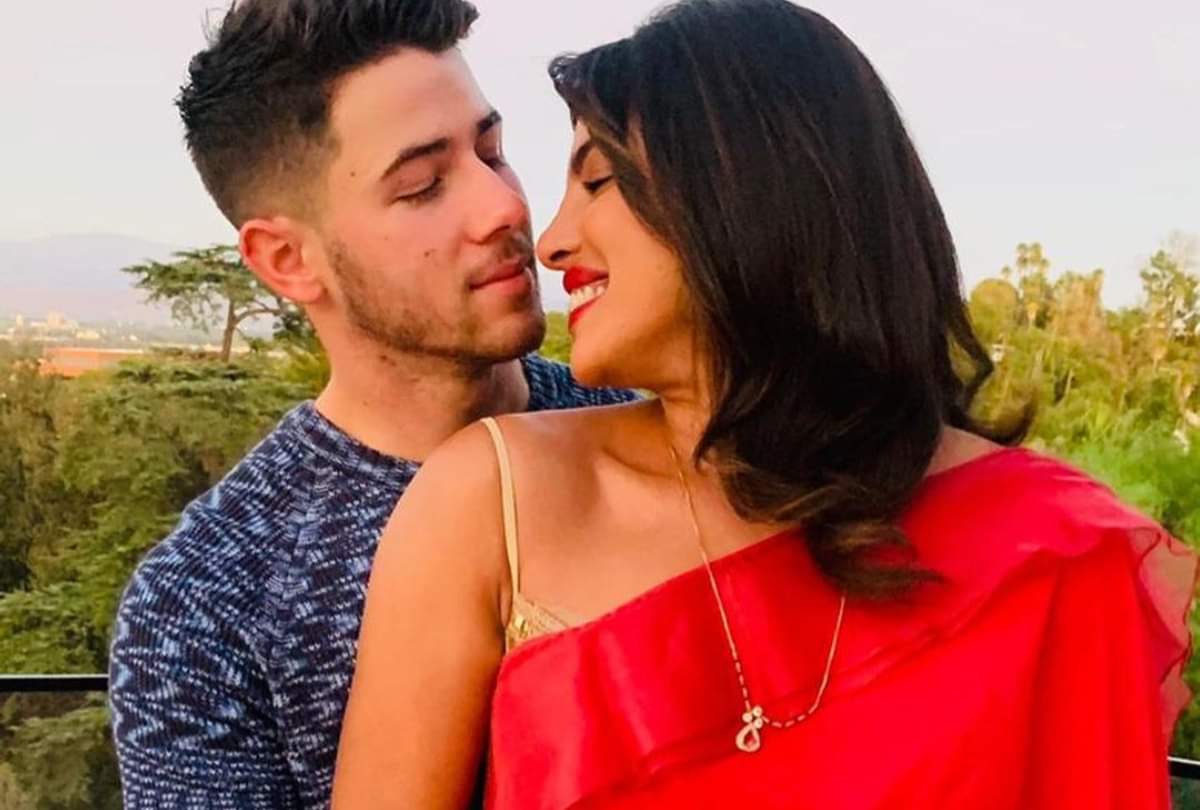 priyanka chopra wishes karwa chauth in red saree with husband nick jonas