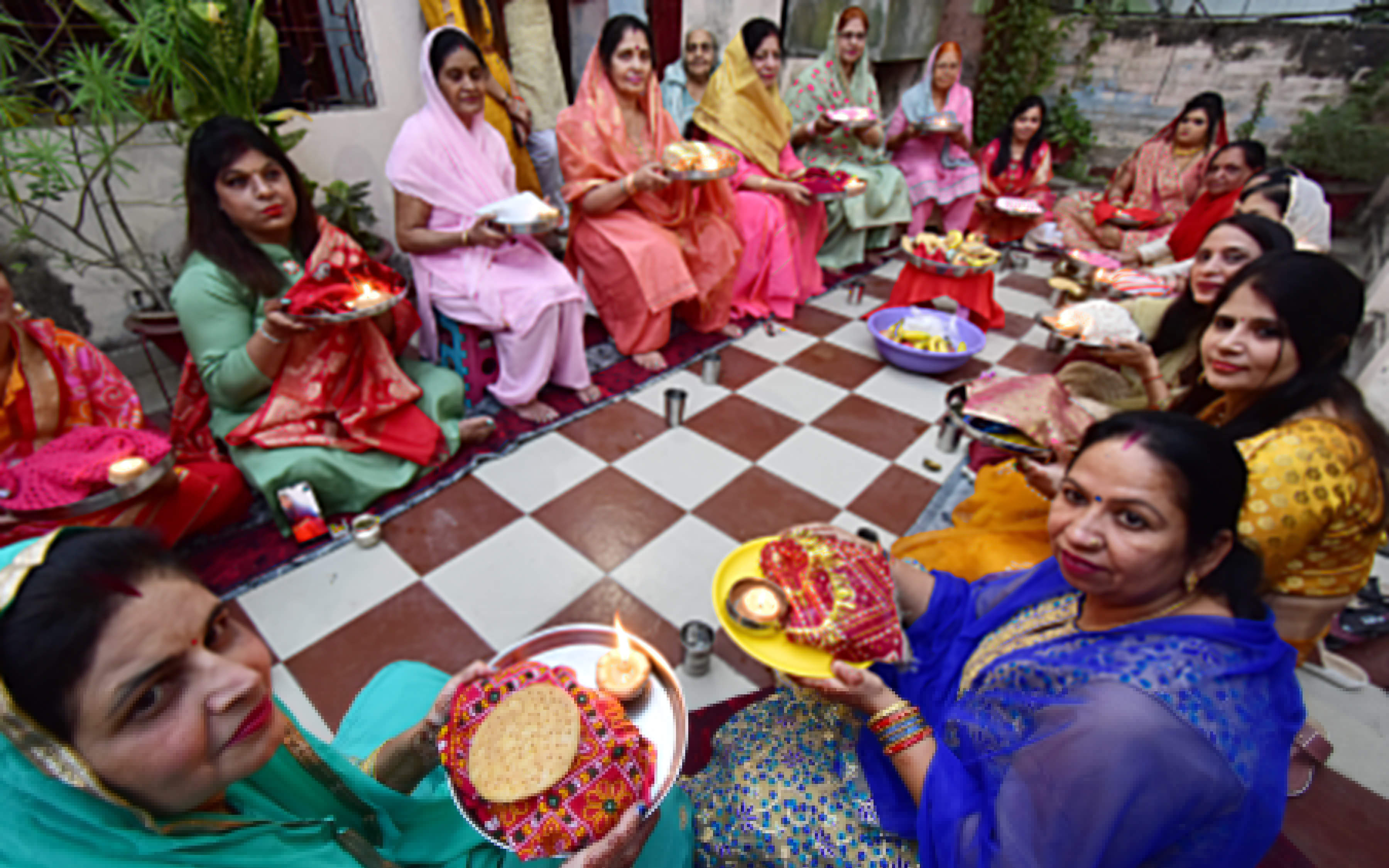 The women wished for the longevity of the husband by fasting on the Karwachauth