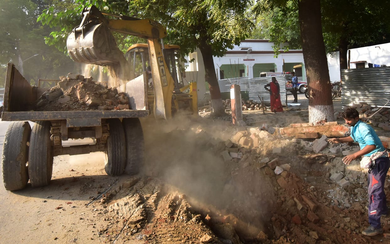 road construction in city very fast running