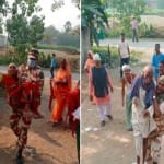 बुजुर्ग मतदाताओं को मतदान केंद्र तक ले जाते हुए ITBP के जवान
