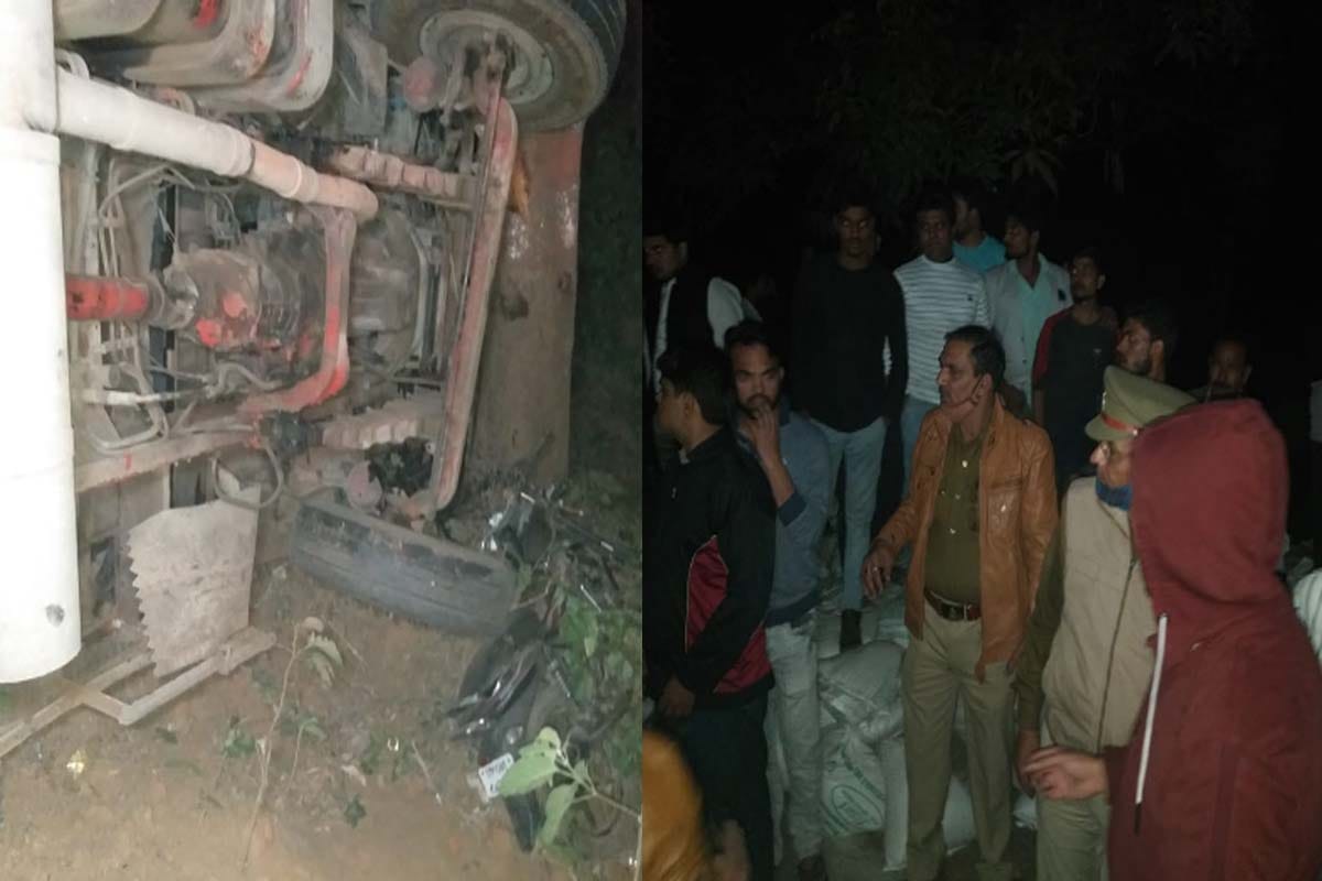 two died in an accident in bijnor after a trucl turned over the bike in bijnor