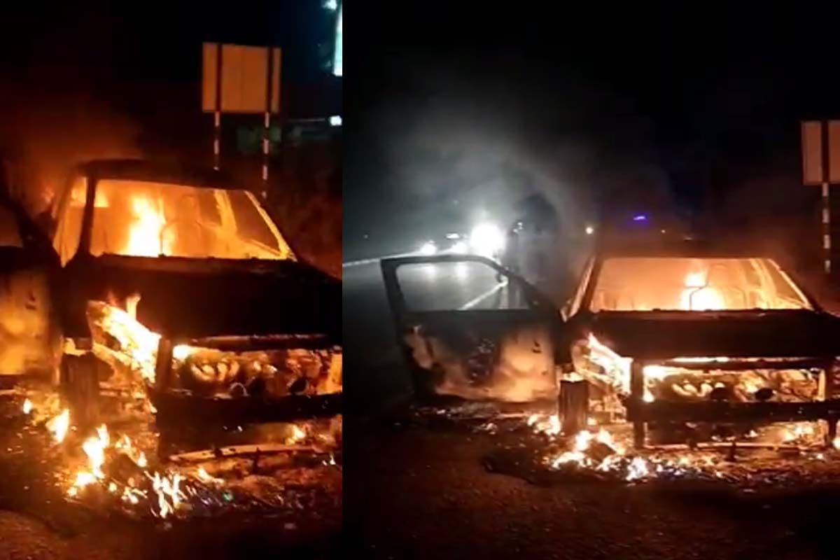 moving car became a fireball on the highway in deoband up, driver jumped and saved his life