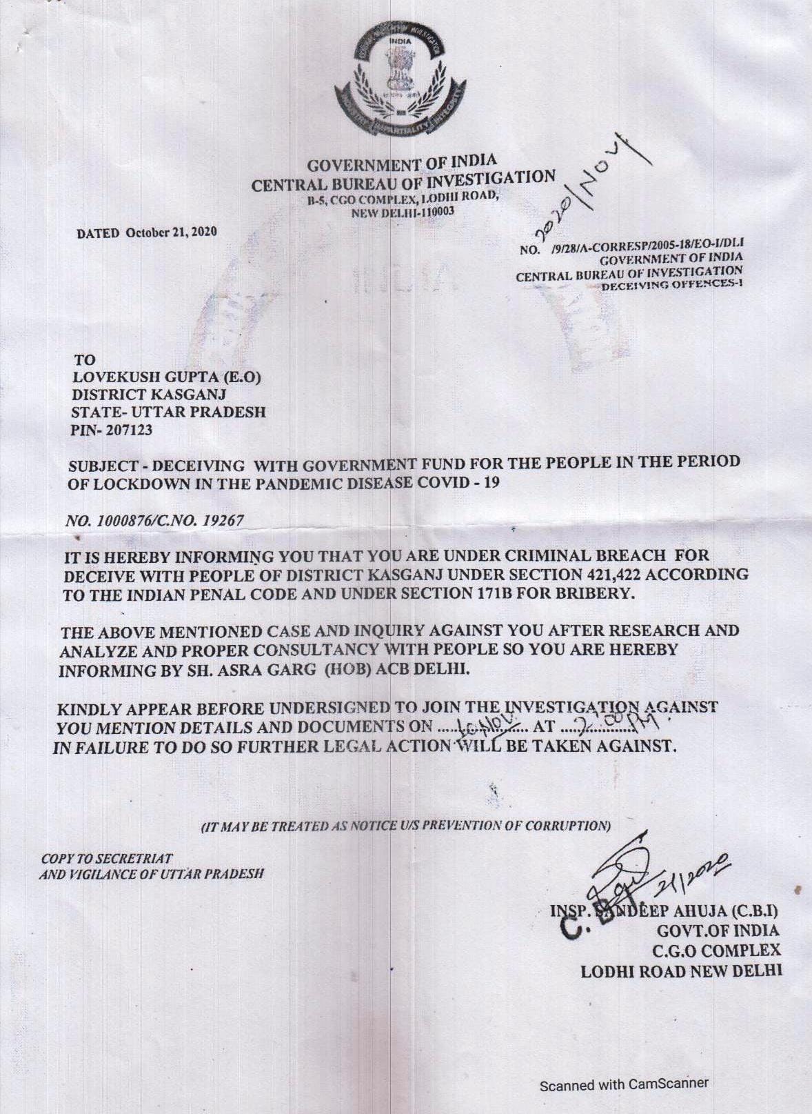 fake notice virul of covid19 inspection of EO