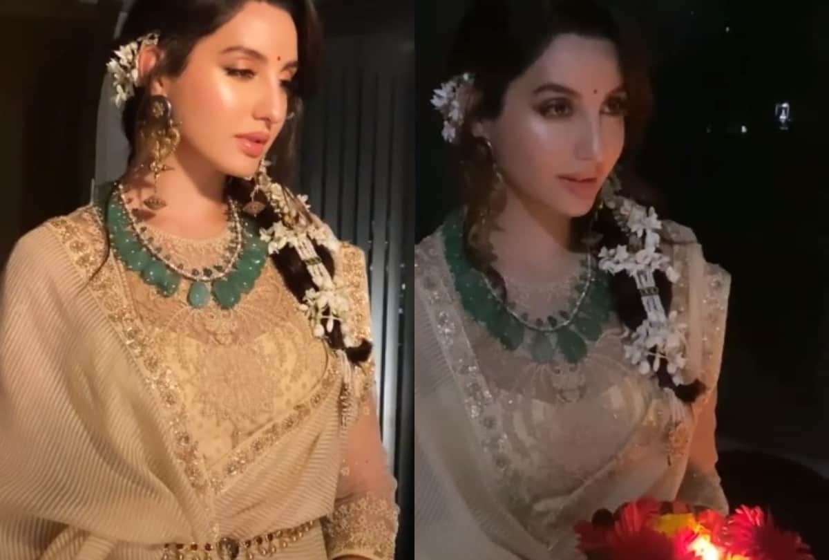 nora fatehi video viral in desi look wearing tarun tahiliani