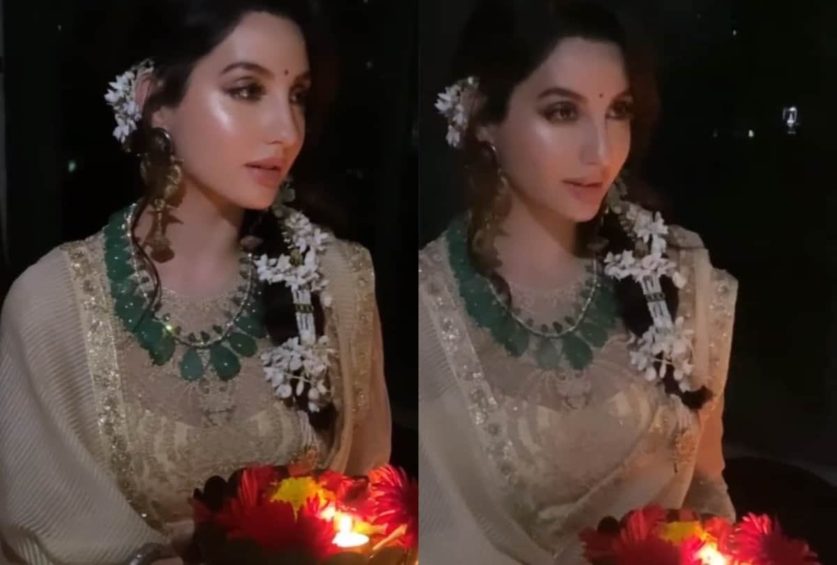 nora fatehi video viral in desi look wearing tarun tahiliani