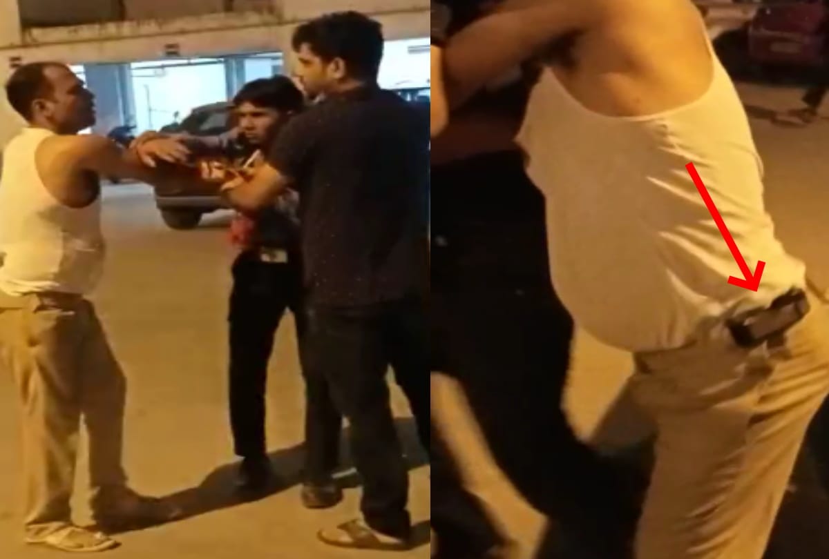 Greater noida drunk police inspector beat wife in car when society guard came to rescue he also beat him brandishes gun all update