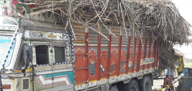 Sugarcane loaded on truck blew relay box after touching OHE wire