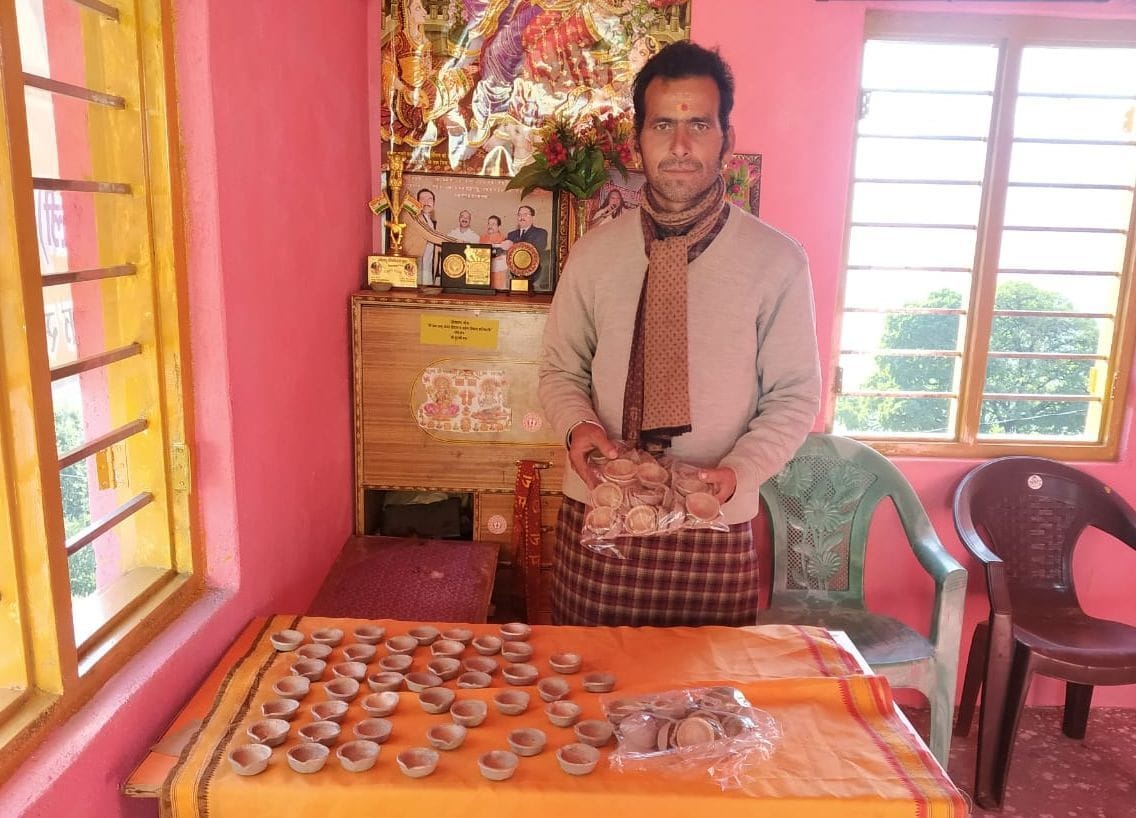 In Diwali, people have hand made lamps made of cow dung