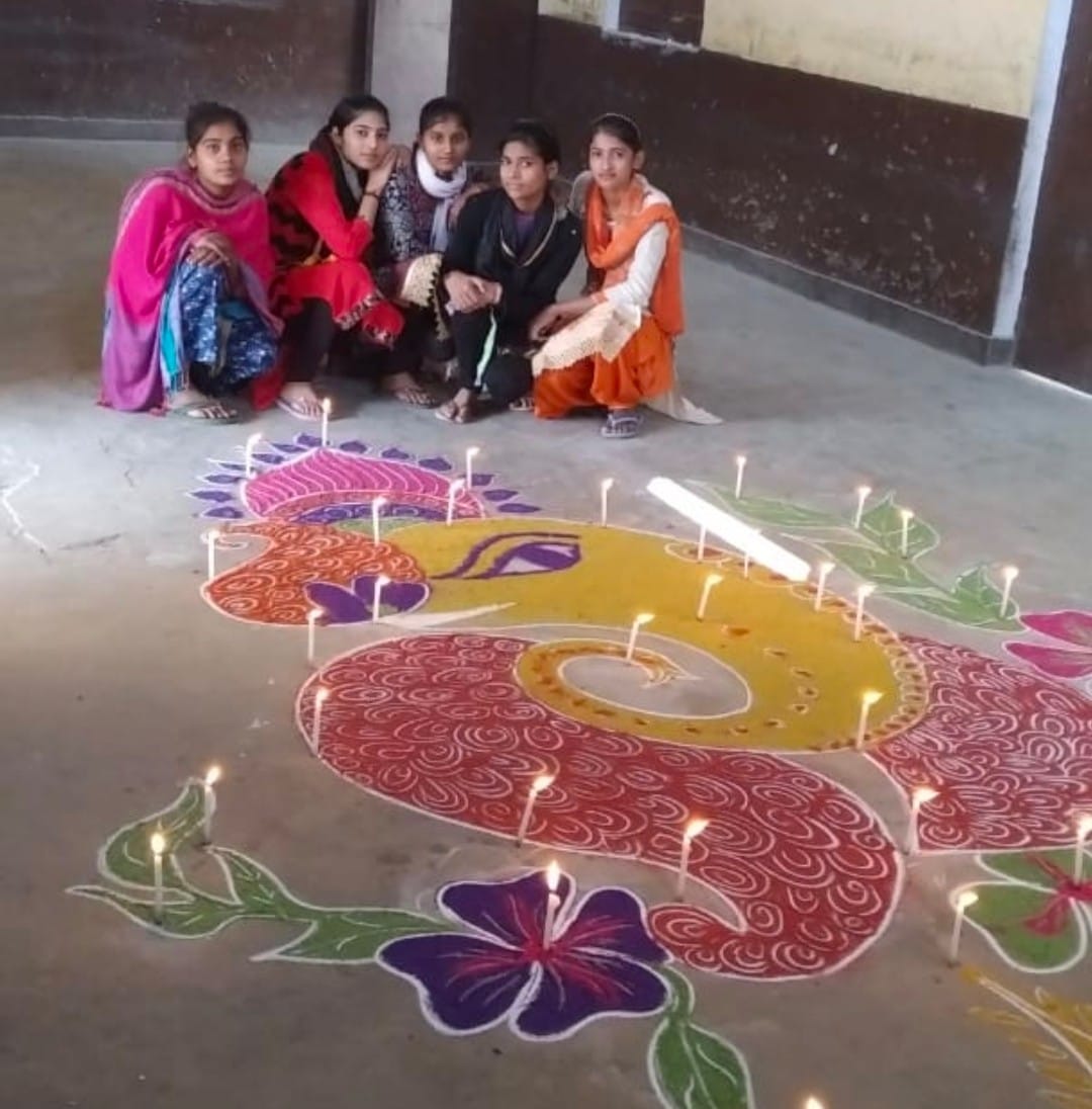 Rangoli decorated in schools, call to celebrate cracker-free Diwali