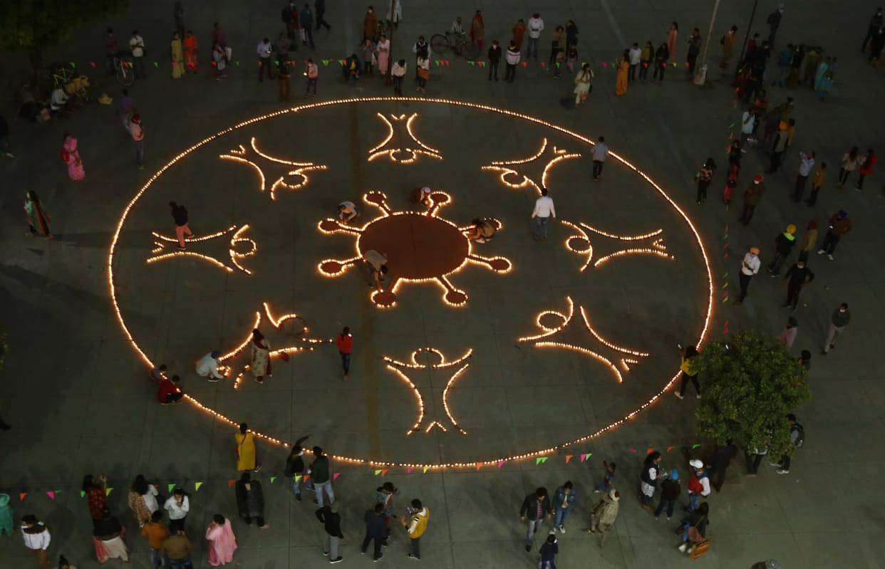 Sector-17 Plaza illuminated by lamps