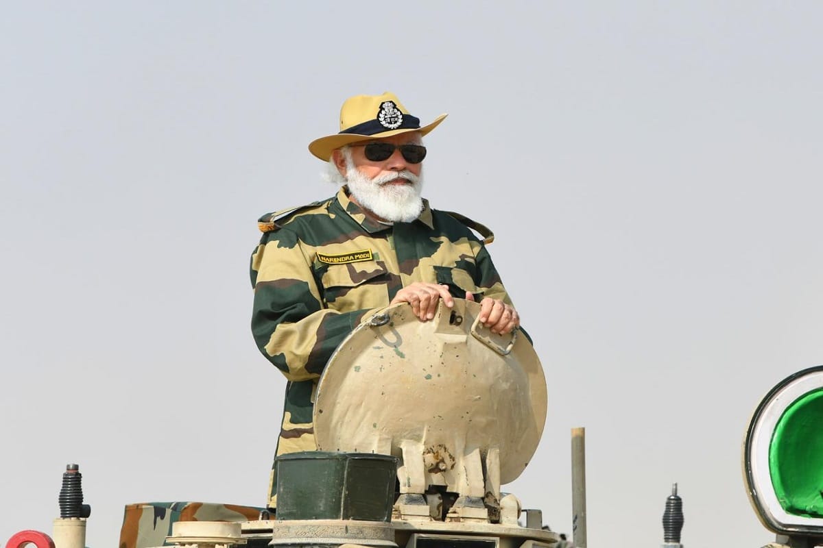 Rajasthan PM Narendra Modi took a ride on a tank in Longewala Jaisalmer