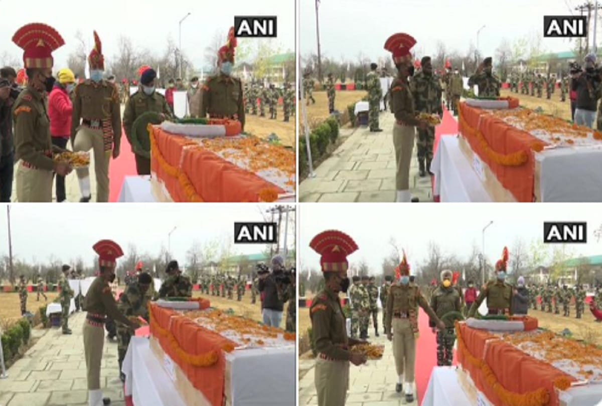 Jammu and Kashmir Wreath laying ceremony of BSF Sub-Inspector Rakesh Dobhal who lost his life in ceasefire violation by Pakistan in Baramulla