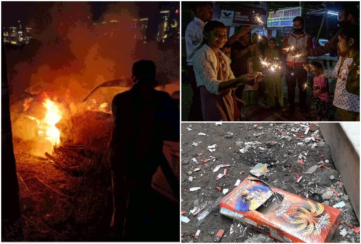 many vehicles in gurugram catches fire three buses burnt due to crackers and earthen lamp