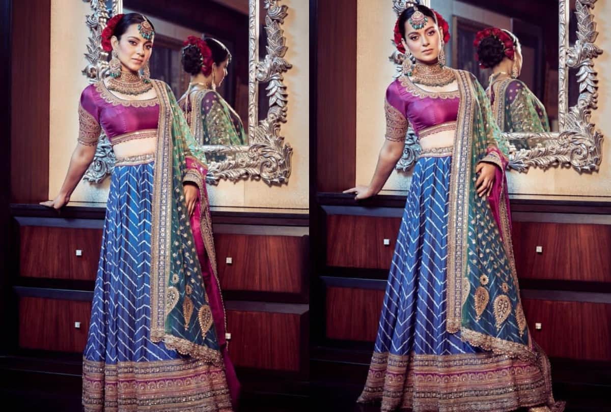 kangana ranaut wear sabyasachi saree for brother reception with traditional pahadi topi