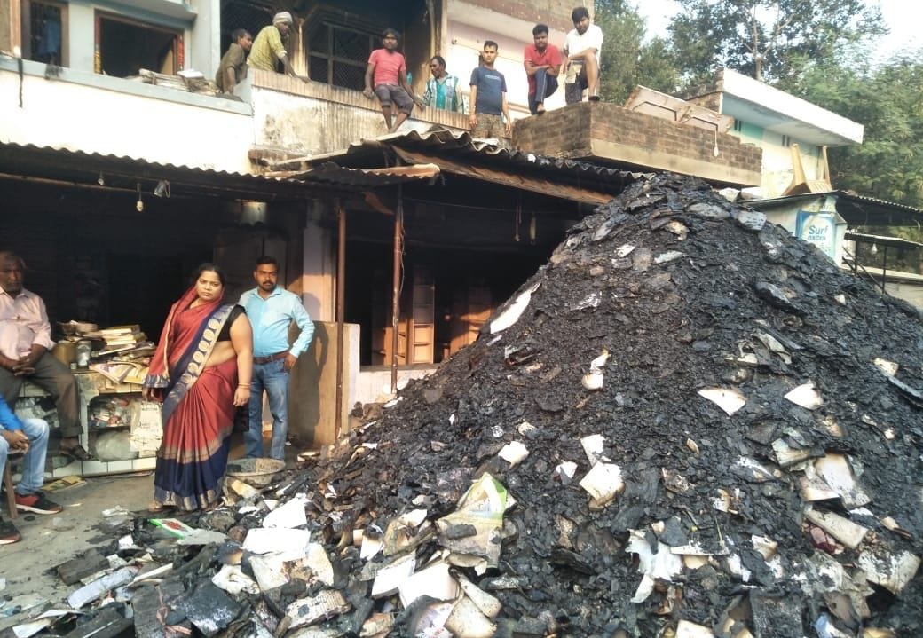 Mohanganj: book shop became ash after heavy flame in mohanganj bazar