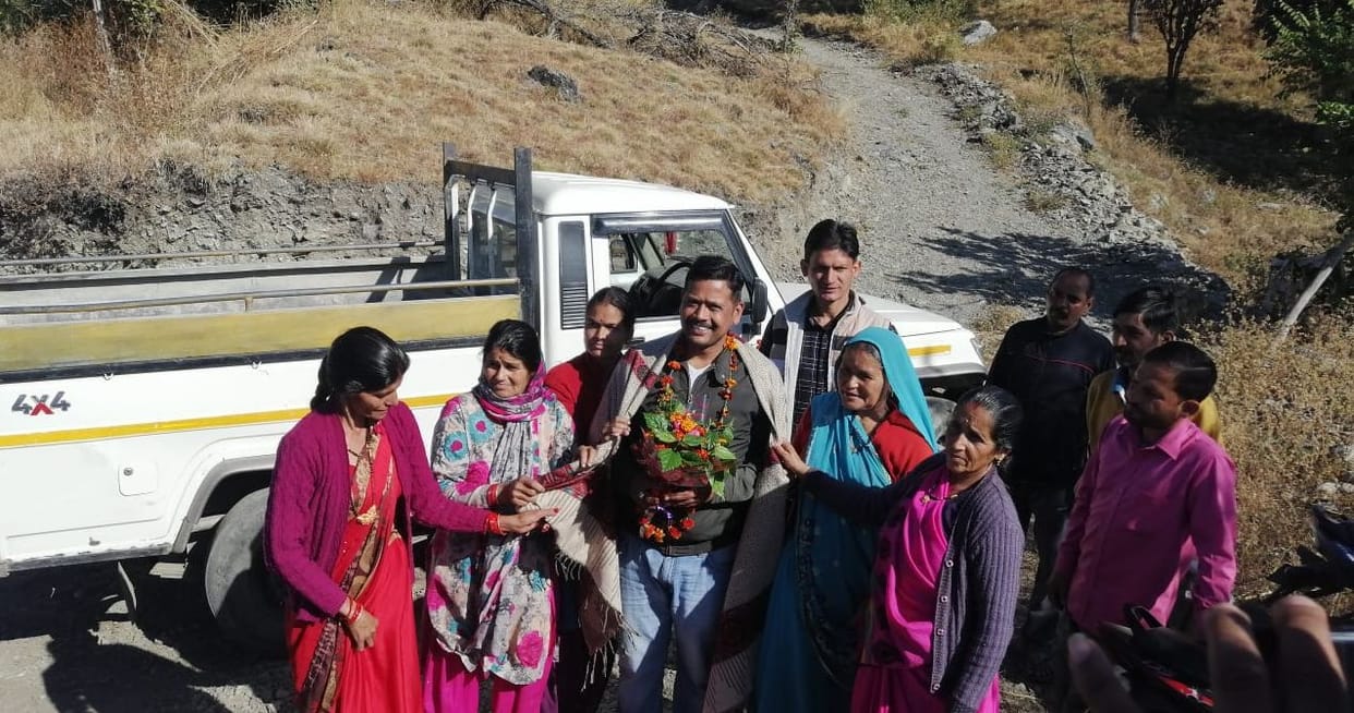 The vehicle reached Pokhrani for the first time after the road was built