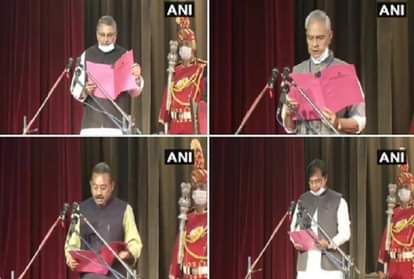 बिहार में मंत्री पद की शपथ लेते हुए नेता
