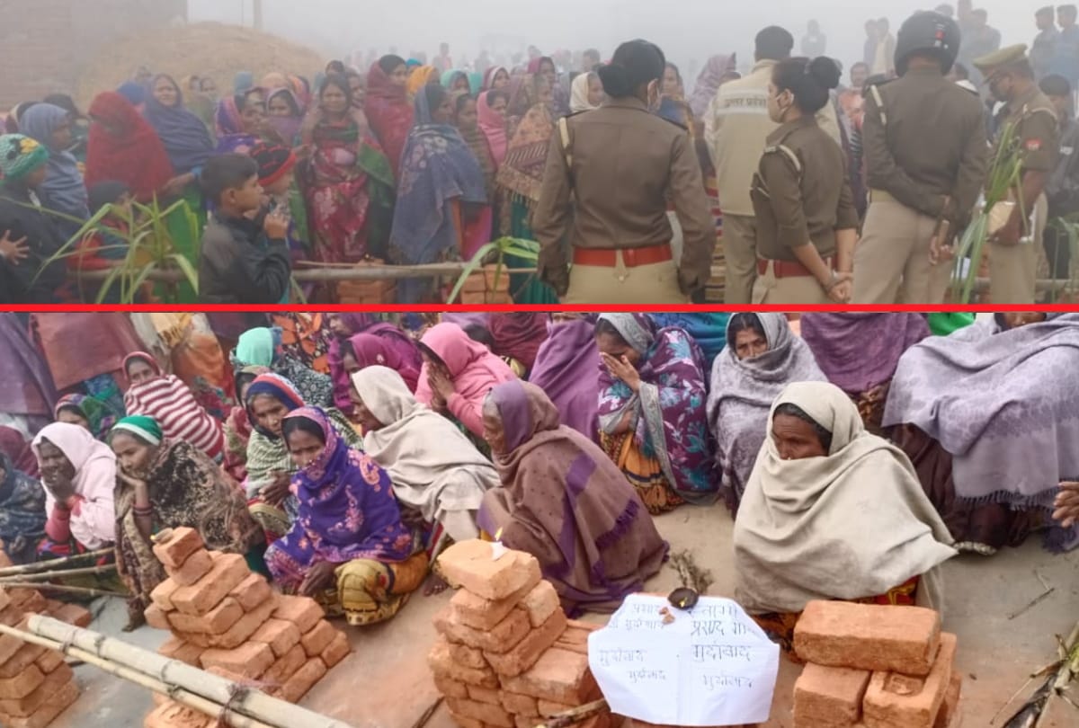 Women protest for construction of Chhath statue in kushinagar