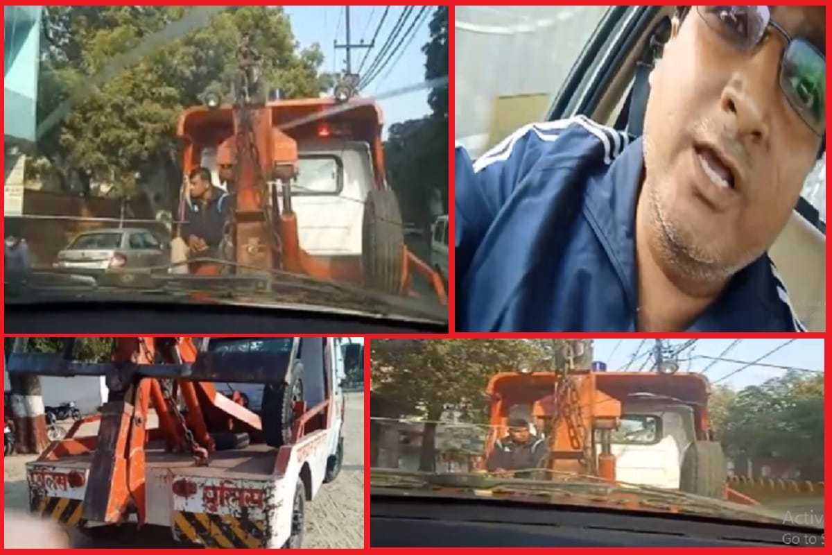 Traffic police pulled a car from a crane for two kilometers in Meerut