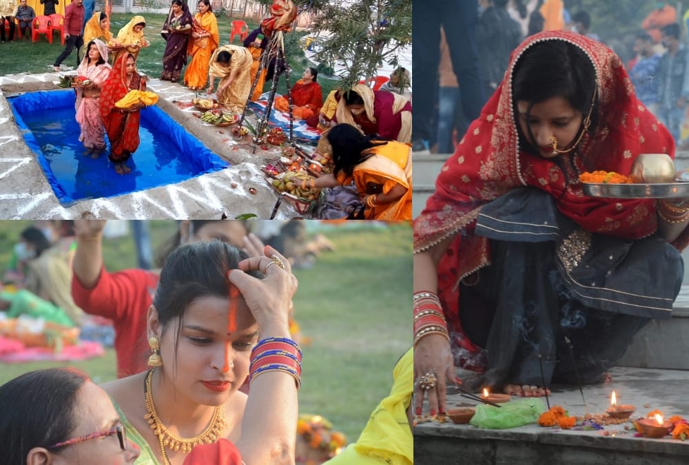 Women offer prayer on Chhath Pooja.