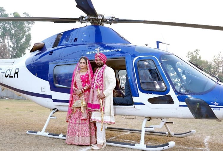 Unique wedding at Lalru of Punjab, bride vidai through helicopter