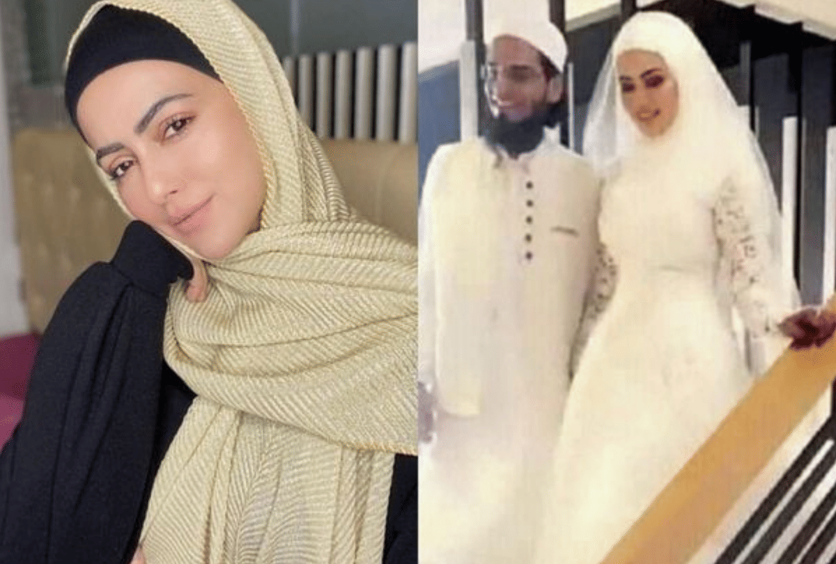 sana khan getting married photos viral on red lehenga white gown