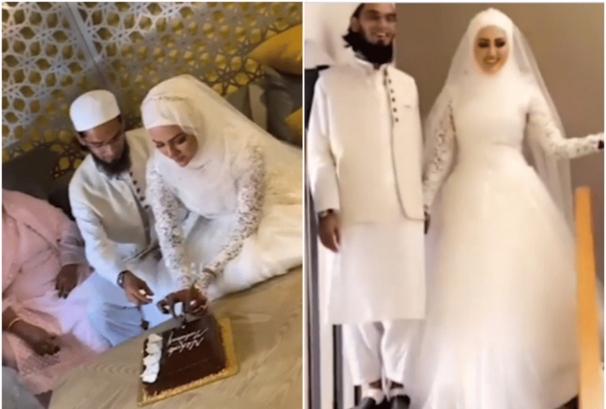 sana khan getting married photos viral on red lehenga white gown